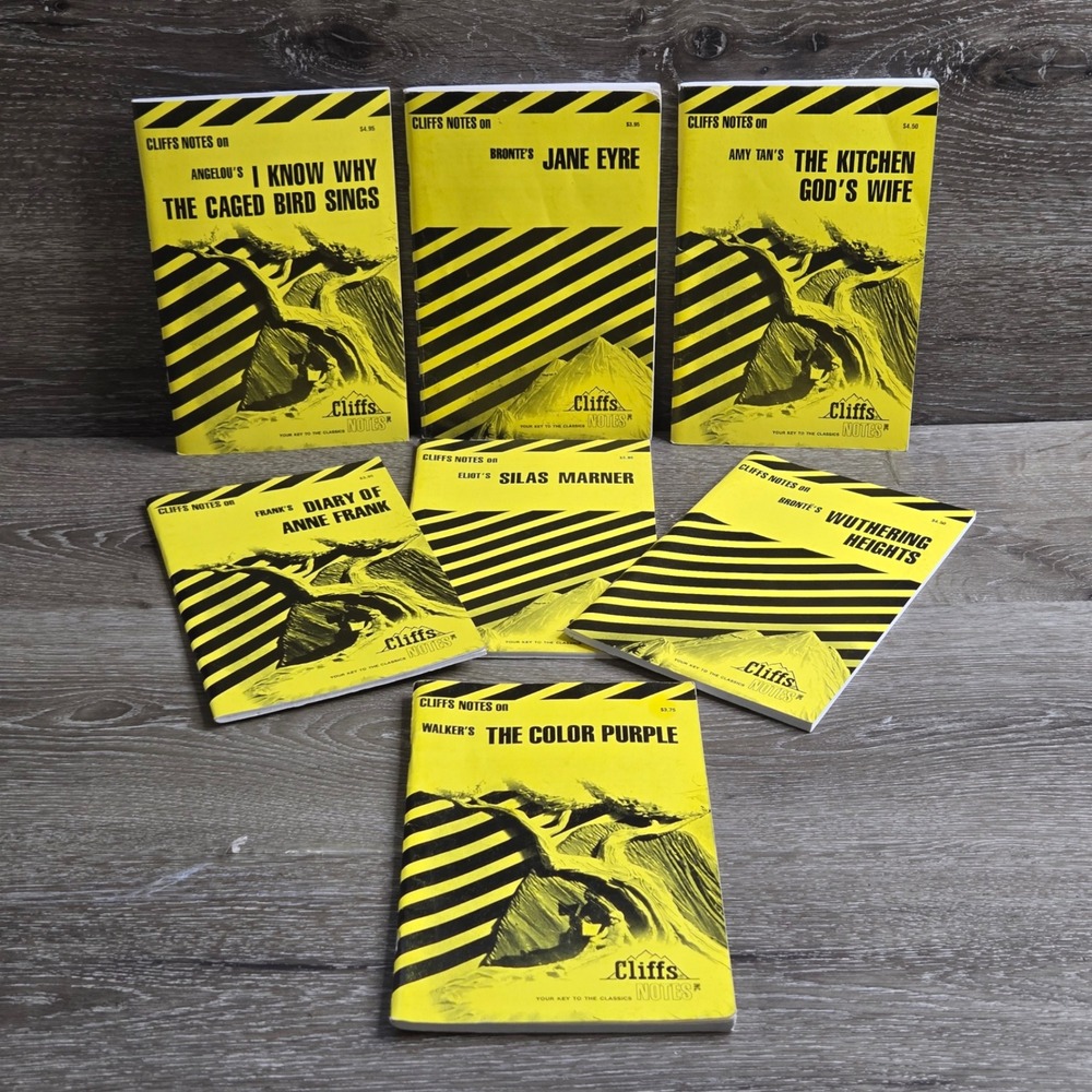 Vintage Lot of 7 Cliffs Notes Study Guides‎ Classic Literature Exam Prep Yellow